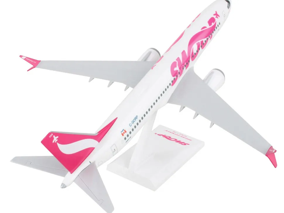 Boeing 737 MAX 8 Commercial Aircraft "Swoop" (C-GORP) White with Pink Tail (Snap-Fit) 1/130 Plastic Model by Skymarks