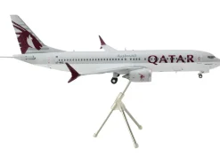 Boeing 737 MAX 8 Commercial Aircraft Qatar Airways Gray and White with Tail Graphics Gemini 200 Series 1/200 Diecast Model Airplane GeminiJets G2QTR1243