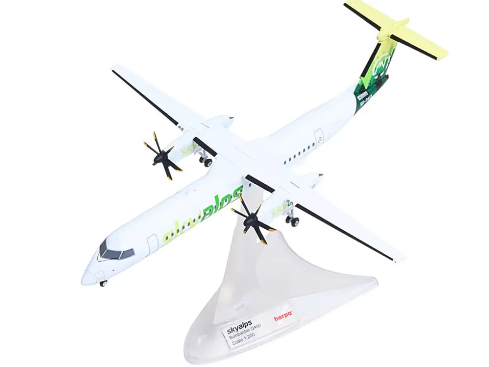 Bombardier Q400 Commercial Aircraft "Sky Alps" (9H-PAUL) White with Green Tail Graphics 1/200 Diecast Model Airplane by Herpa