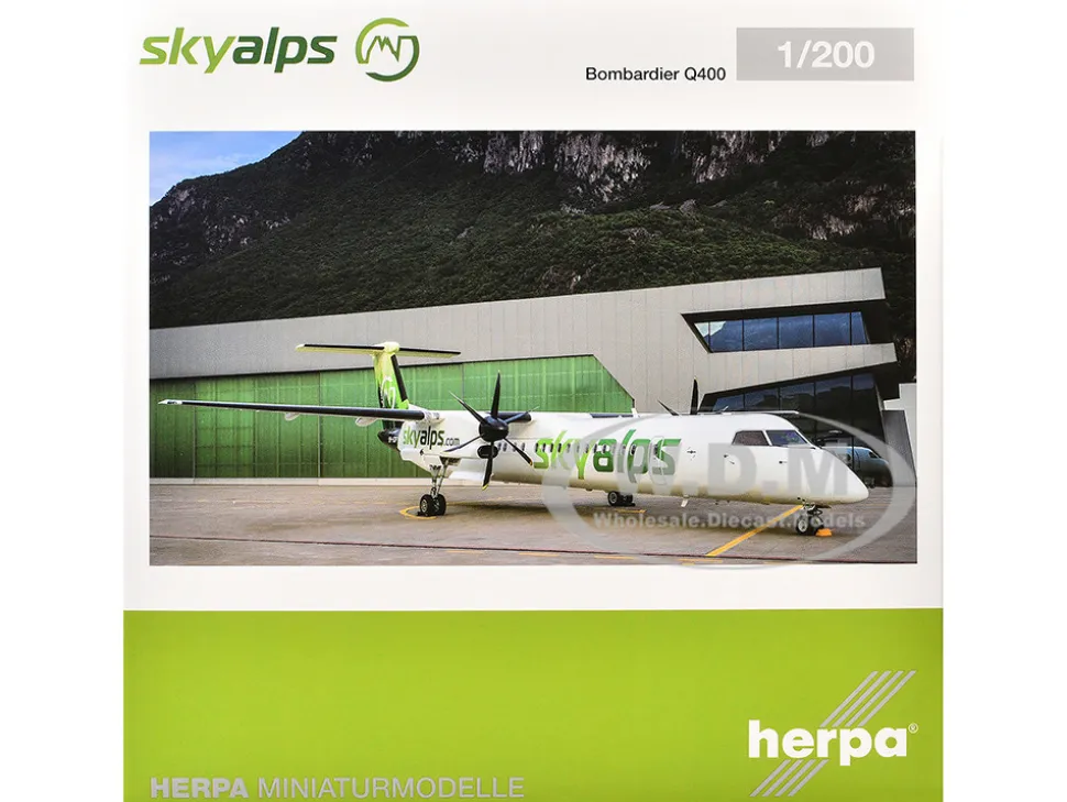 Bombardier Q400 Commercial Aircraft "Sky Alps" (9H-PAUL) White with Green Tail Graphics 1/200 Diecast Model Airplane by Herpa