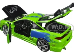 Brian's Mitsubishi Eclipse Green with Black Hood and Graphics "The Fast and The Furious" (2001) Movie "25 Years of Fast & Furious" Series 1/24 Diecast Model Car by Jada