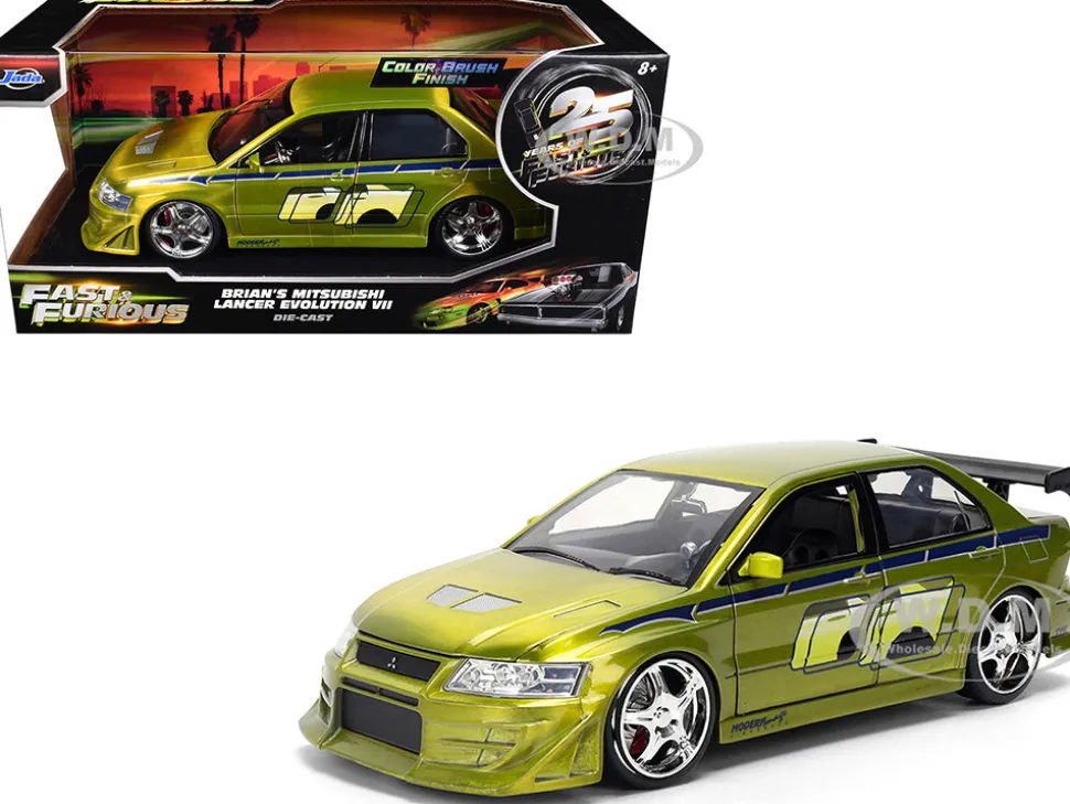 Brian's Mitsubishi Lancer Evolution VII Green Color Brush Finish "2 Fast 2 Furious" (2003) Movie "25 Years of Fast & Furious" Series 1/24 Diecast Model Car by Jada