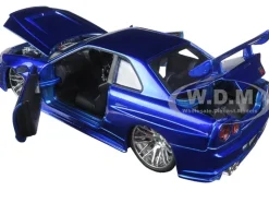 Brian's Nissan GTR Skyline R34 RHD (Right Hand Drive) Blue "Fast & Furious 25th Anniversary" Series 1/24 Diecast Model Car by Jada
