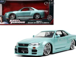 Brian's Nissan Skyline GT-R BNR34 RHD Right Hand Drive Turquoise Metallic Fast & Furious Movie 1/24 Diecast Model Car Jada 32608