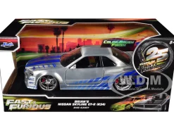 Brian's Nissan Skyline GT-R (R34) RHD (Right Hand Drive) Silver Color Brush Finish with Blue Stripes 