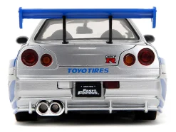 Brian's Nissan Skyline GT-R (R34) Silver Metallic with Blue Stripes and Suki's Honda S2000 Pink with Graphics Set of 2 Cars