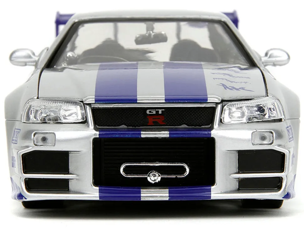 Brian's Nissan Skyline GT-R (R34) Silver Metallic with Blue Stripes and Suki's Honda S2000 Pink with Graphics Set of 2 Cars "Fast & Furious 25th Anniversary" "Fast & Furious" Series 1/24 Diecast Model Cars by Jada