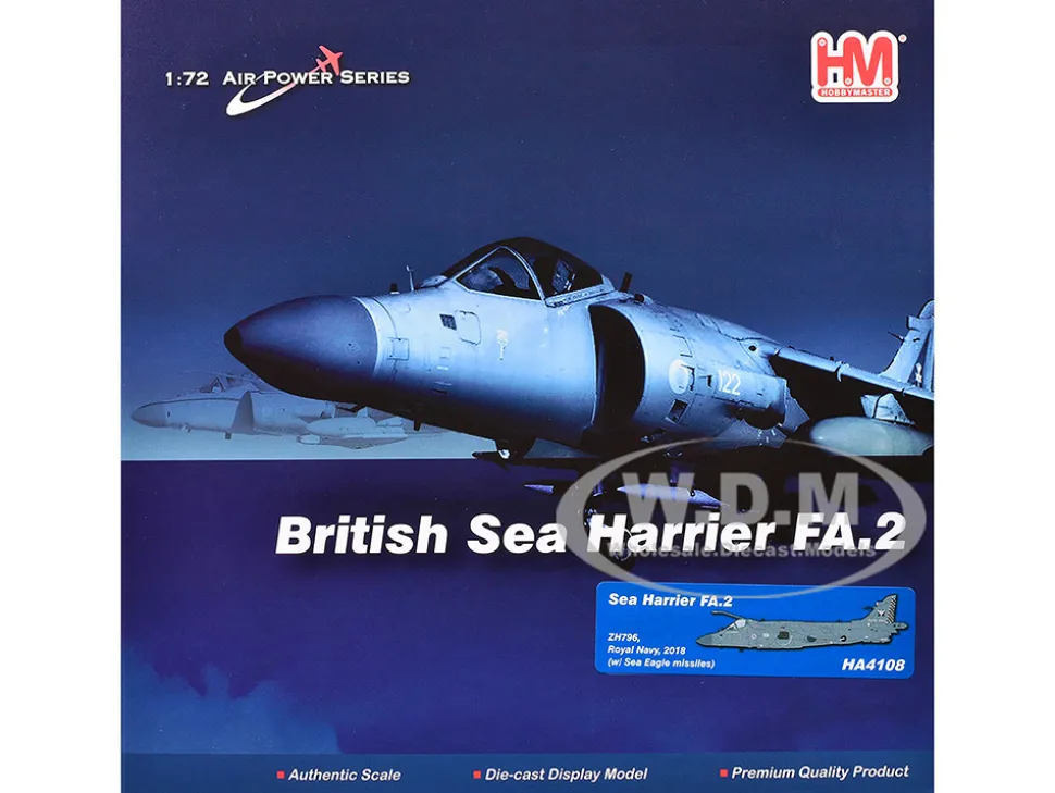 British Aerospace Sea Harrier FA.2 Aircraft with Sea Eagle Missiles "ZH796" (2018) British Royal Navy "Air Power Series" 1/72 Diecast Model by Hobby Master