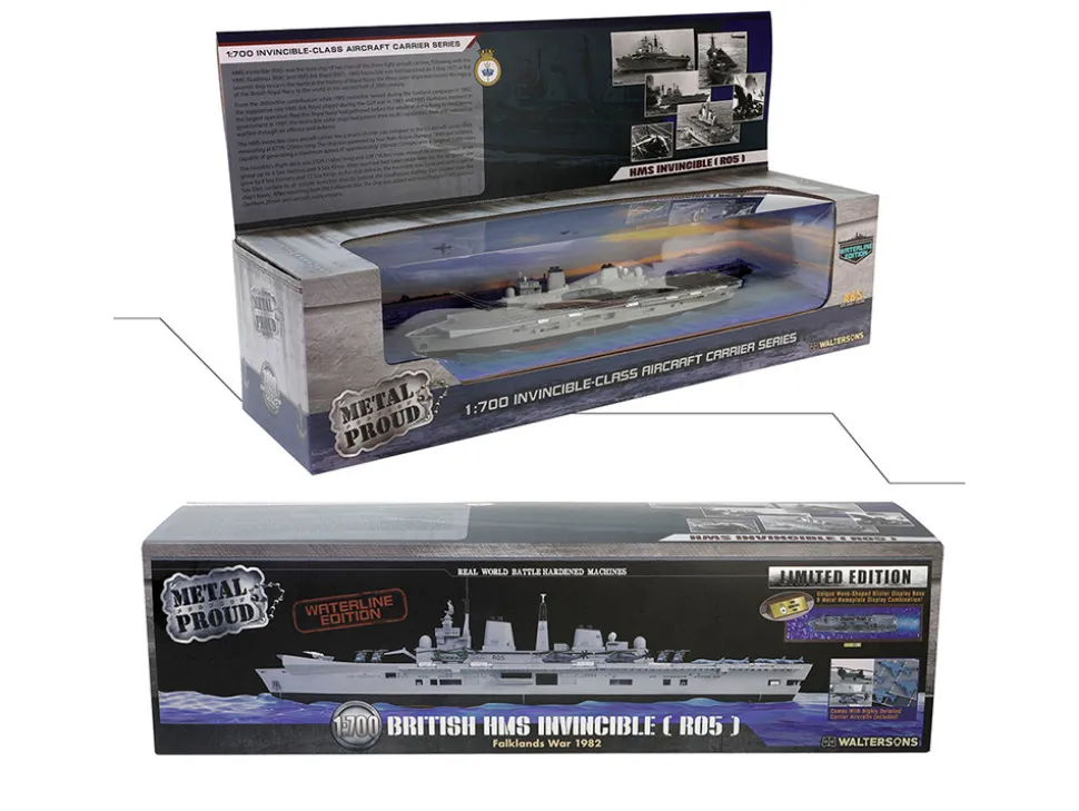 British HMS Invincible (R05) Aircraft Carrier Waterline Edition "Falklands War" (1982) British Royal Navy "Battleship" Series 1/700 Diecast Model by Metal Proud