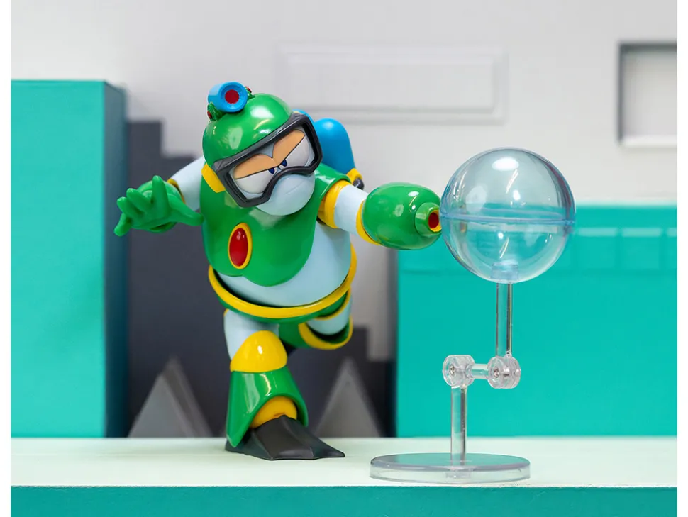 Bubble Man 5" Moveable Figure (Deluxe Version) with Accessories and Alternate Head and Hands "Mega Man" (1987) Video Game Model by Jada