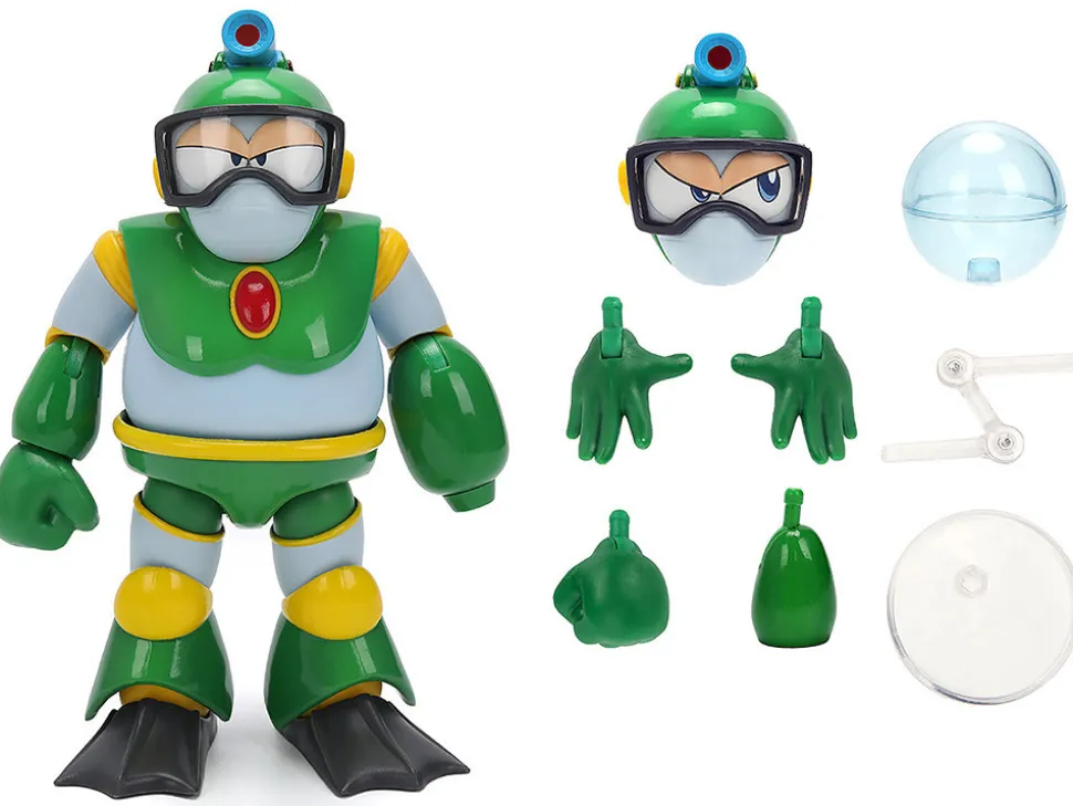 Bubble Man 5" Moveable Figure (Deluxe Version) with Accessories and Alternate Head and Hands "Mega Man" (1987) Video Game Model by Jada