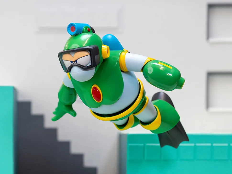 Bubble Man 5" Moveable Figure (Deluxe Version) with Accessories and Alternate Head and Hands "Mega Man" (1987) Video Game Model by Jada