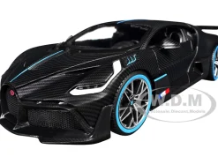Bugatti Divo Carbon Fiber with Blue Accents "Carbon Series - Bburago 50th Anniversary" 1/18 Diecast Model Car by Bburago
