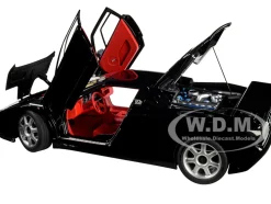 Bugatti EB110 SS Super Sport Nero Vernice Black Red Interior Silver Wheels 1/18 Model Car Autoart 70919