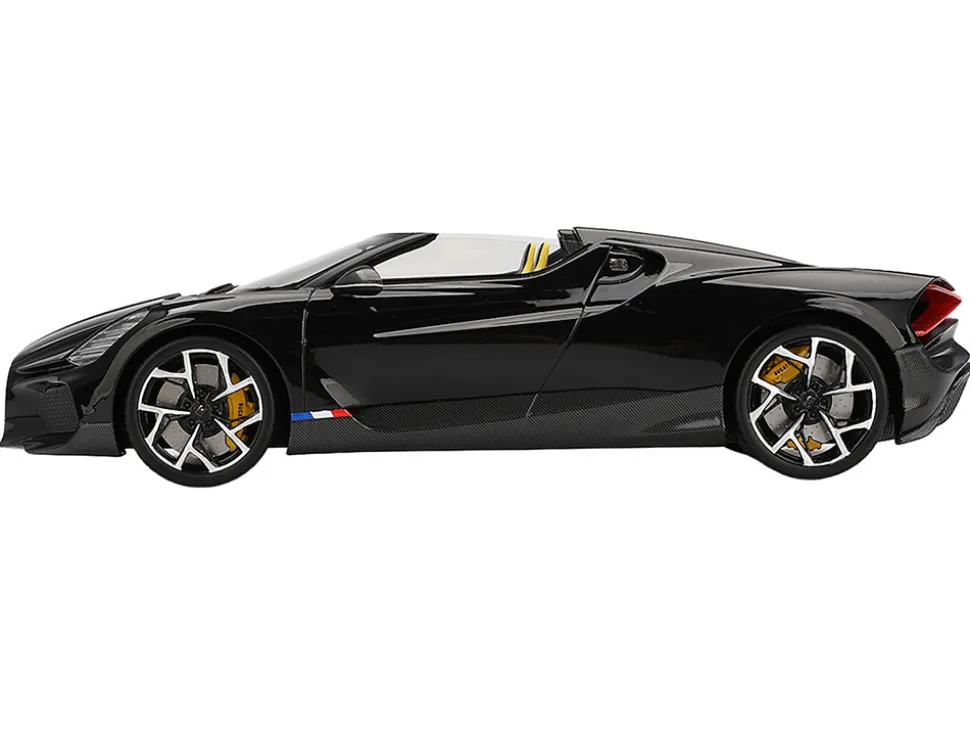 Bugatti W16 Mistral Black with Yellow Interior 1/18 Model Car by Top Speed