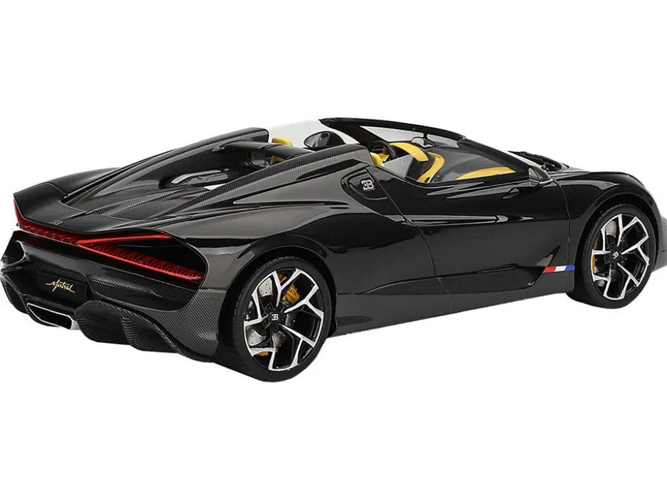 Bugatti W16 Mistral Black with Yellow Interior 1/18 Model Car by Top Speed