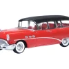 1954 Buick Century Estate Wagon Matador Red and Carlsbad Black with Red Interior 1/87 (HO) Scale Diecast Model Car by Oxford Diecast
