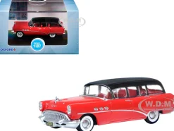 1954 Buick Century Estate Wagon Matador Red and Carlsbad Black with Red Interior 1/87 (HO) Scale Diecast Model Car by Oxford Diecast