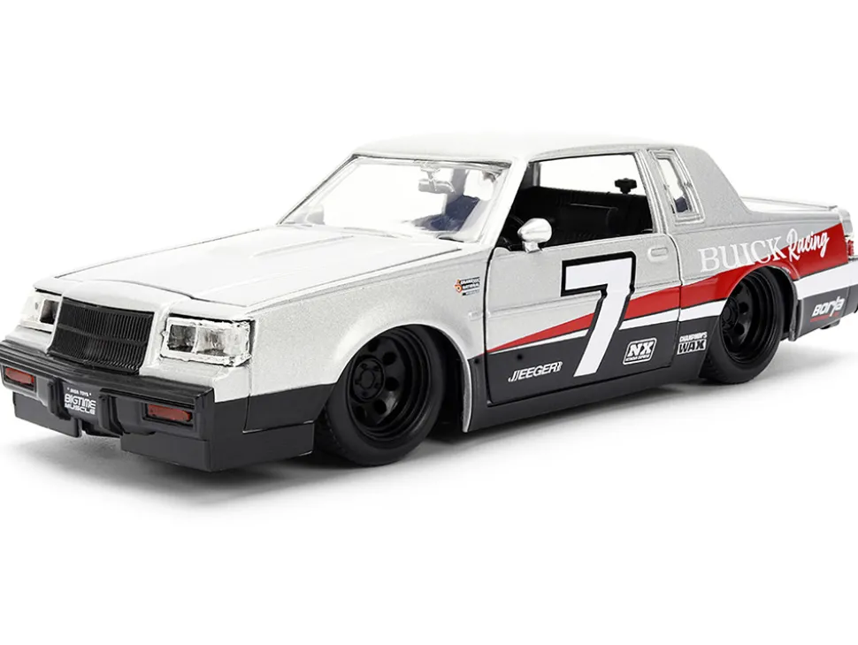 1987 Buick Grand National #7 "Buick Racing" Matt Silver Metallic with Red and Black Stripes "Bigtime Muscle" Series 1/24 Diecast Model by Jada