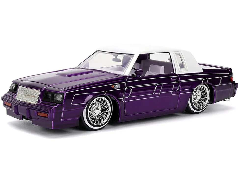 1987 Buick Grand National Candy Purple with Graphics and White Top and Interior "Bigtime Muscle" Series 1/24 Diecast Model Car by Jada