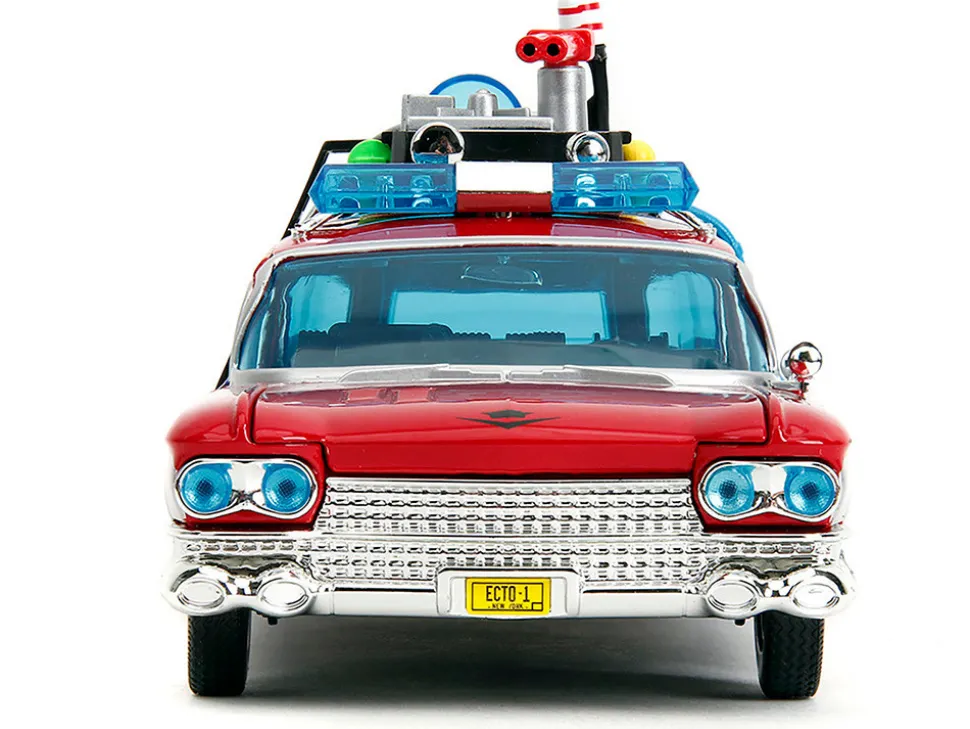 1959 Cadillac Ambulance Ecto-1 Red "Transformers" TV Series - "Ghostbusters" (1984) Movie Crossover "Hollywood Rides" Series 1/24 Diecast Model Car by Jada