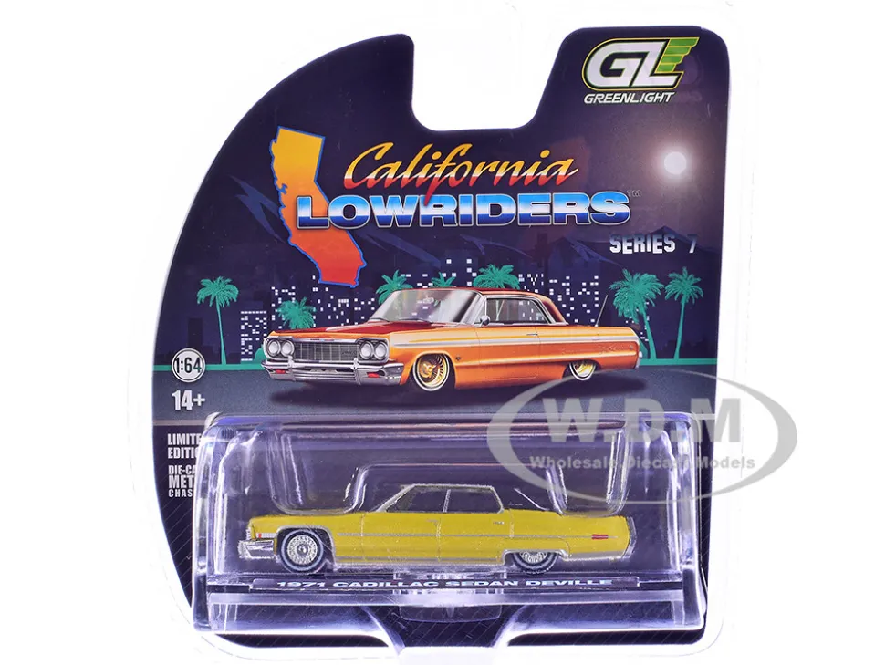 1971 Cadillac Sedan Deville Lowrider Gold Metallic with Black Top "California Lowriders" Series 7 1/64 Diecast Model Car by Greenlight