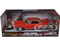 1958 Cadillac Series 62 Red Freddy Krueger Diecast Figure A Nightmare on Elm Street Movie 1/24 Diecast Model Car Jada 31102