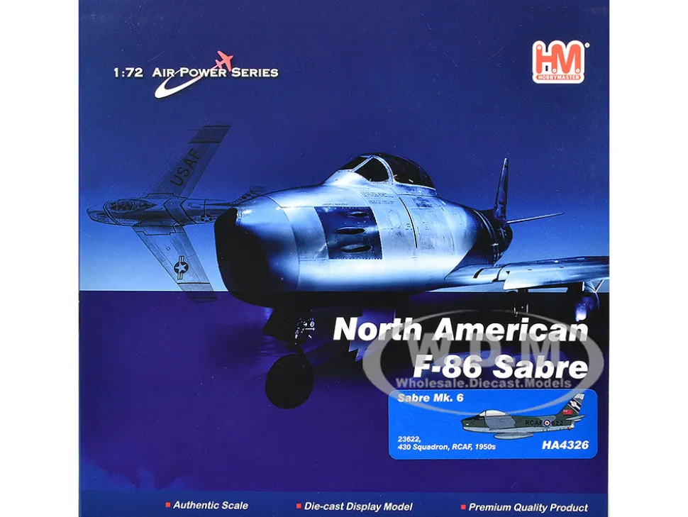Canadair Sabre Mk.6 Fighter Aircraft "23622, 430 Squadron" (1950s) Royal Canadian Air Force "Air Power Series" 1/72 Diecast Model by Hobby Master