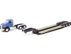 CAT Caterpillar CT660 Day Cab Tractor Blue Metallic with Lowboy Trailer and CAT 315C L Hydraulic Excavator Yellow 1/87 HO Diecast Model Diecast Masters 84415