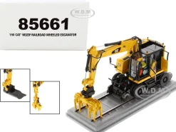 CAT Caterpillar M323F Railroad Wheeled Excavator Operator 3 Work Tools Safety Yellow Version High Line Series 1/50 Diecast Model Diecast Masters 85661