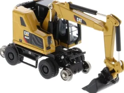 CAT Caterpillar M323F Railroad Wheeled Excavator 3 Accessories CAT Yellow Version High Line Series 1/87 HO Scale Diecast Model Diecast Masters 85656