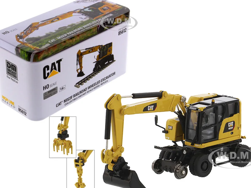 CAT Caterpillar M323F Railroad Wheeled Excavator 3 Accessories High Line Series 1/87 HO Diecast Model Diecast Masters 85612