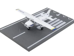 Cessna 172 Aircraft White with Blue and Yellow Stripes N470ES with Runway Section Diecast Model Airplane Runway24 RW065