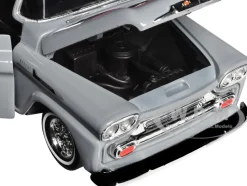 1958 Chevrolet Apache Fleetside Pickup Truck Lowrider Gray with Red Top Get Low Series 1/24 Diecast Model Car Motormax 79033gry