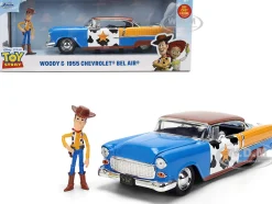 1955 Chevrolet Bel Air Blue with Graphics and Woody Diecast Figure "Toy Story" Franchise "Hollywood Rides" Series 1/24 Diecast Model Car by Jada
