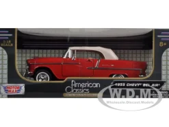 1955 Chevrolet Bel Air Convertible Soft Top Red 1/18 Diecast Car Model Motormax 73184