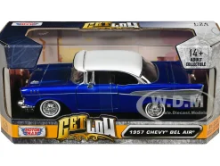 1957 Chevrolet Bel Air Lowrider Candy Blue with White Top Get Low Series 1/24 Diecast Model Car Motormax 79030bl