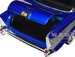 1957 Chevrolet Bel Air Lowrider Candy Blue with White Top Get Low Series 1/24 Diecast Model Car Motormax 79030bl