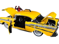 1957 Chevrolet Bel Air Taxi Yellow Deadpool Diecast Figure Marvel Series 1/24 Diecast Model Car Jada 30290