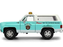 1980 Chevrolet Blazer Light Green with White Top and Graphics and Smokey Bear Diecast Figure