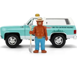 1980 Chevrolet Blazer Light Green with White Top and Graphics and Smokey Bear Diecast Figure