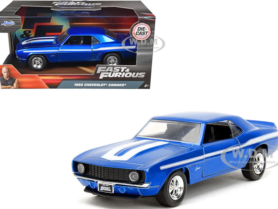 1969 Chevrolet Camaro Blue Metallic with White Stripes "2 Fast 2 Furious" (2003) Movie "Fast & Furious" Series 1/32 Diecast Model Car by Jada
