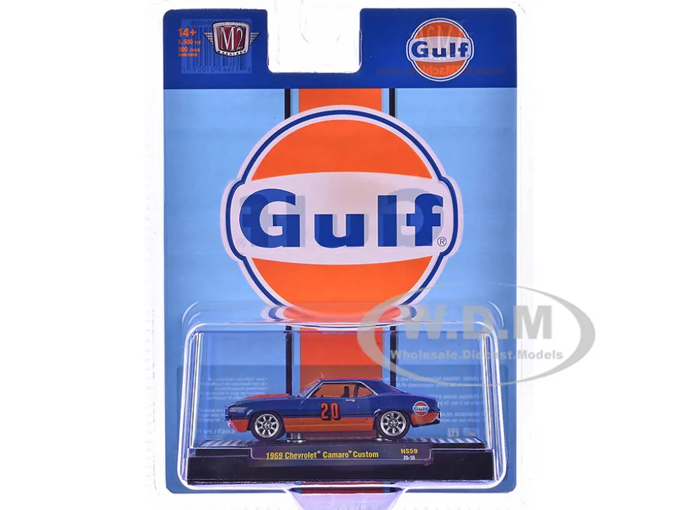 1969 Chevrolet Camaro Custom #20 "Gulf Oil" Dark Blue and Orange Limited Edition to 5500 pieces Worldwide 1/64 Diecast Model Car by M2 Machines