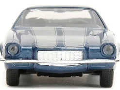 1973 Chevrolet Camaro Dark Blue Metallic with Gray Stripes and Winter Soldier Diecast Figure Marvel Avengers Hollywood Rides Series 1/32 Diecast Model Car Jada 33073