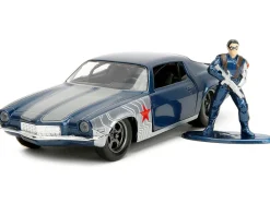 1973 Chevrolet Camaro Dark Blue Metallic with Gray Stripes and Winter Soldier Diecast Figure Marvel Avengers Hollywood Rides Series 1/32 Diecast Model Car Jada 33073
