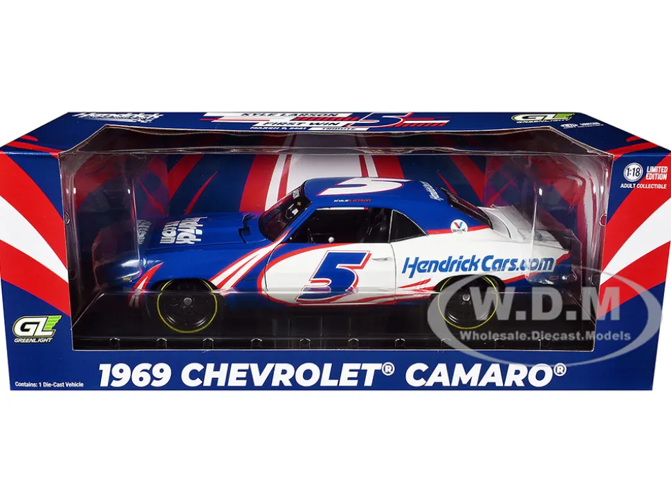1969 Chevrolet Camaro #5 Kyle Larson "Hendrick Motorsports First Win Tribute" Blue and White with Graphics 1/18 Diecast Model Car by Highway 61