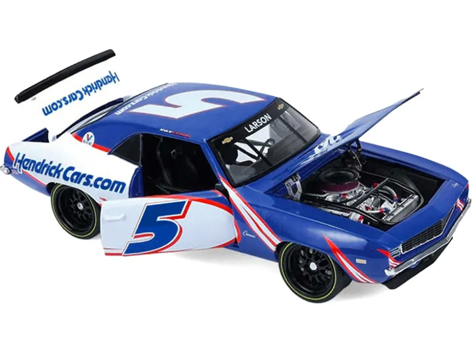 1969 Chevrolet Camaro #5 Kyle Larson "Hendrick Motorsports First Win Tribute" Blue and White with Graphics 1/18 Diecast Model Car by Highway 61