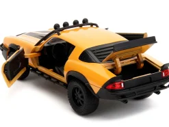 1977 Chevrolet Camaro Off Road Version Bumblebee Yellow Metallic with Black Stripes and Transformers Logo Diecast Statue Transformers Rise of the Beasts 2023 Movie Hollywood Rides Series 1/24 Diecast Model Car Jada 34263
