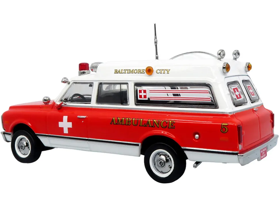 1969 Chevrolet C-10 Ambulance "Baltimore City Fire Department" White and Red "5 Alarm" Series Limited Edition 1/50 Diecast Model by Iconic Replicas