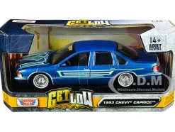 1993 Chevrolet Caprice Lowrider Blue Metallic Graphics Get Low Series 1/24 Diecast Model Car Motormax 79022